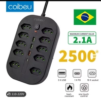 [R$27,06 MOEDAS/DO BRASIL] Régua de energia Coibeu, 10 tomadas, 3 USB, 1 USB-C, 2500W, Bivolt 