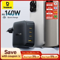 [Com cashback R$185,6] Carregador Baseus com 140W, GAN, PD, QC, Tipo C, Para Celular, Tablet e Notebook