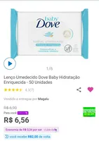 [MAGALUPAY+ APP] R$4,56 Lenço Umedecido Dove Baby Hidratação Enriquecida - 50 Unidades