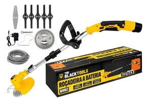 Roçadeira Aparador Grama A Bateria Recarregável 460w Profissional Com Acessórios Tcg12b The Black Tools