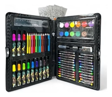 Estojo Maleta 68 Peças Crianças Canetinhas Giz Lápis 