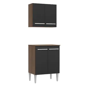 Kit Madesa Emilly 4 Portas com Armário Aéreo e Balcão - Rustic/Preto - Preto 