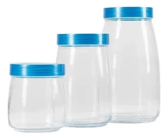 Kit 3 Potes de Vidro Mandacaru Azul (3 Tamanhos)