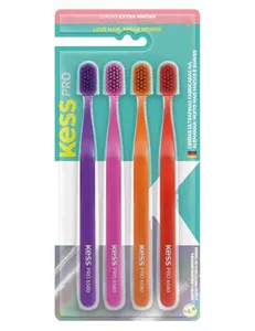 (R$20,79 / + Por -) Kess, Pack com 4 Escovas Dentais Pro Extra Macias, Cores Sortidas
