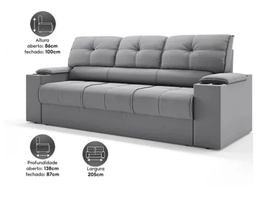 Sofá com Porta Copos Retrátil e Reclinável Tom 2,05m Velosuede - NETSOFAS