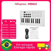 Controlador MIDI 25 teclas c/ pads RGB USB portátil