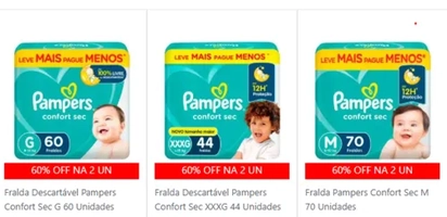 [Levando 2 R$ 53,90 cada - Regional] Fralda Pampers Confort Sec - M(70) G(60) XG(54) XXG(52) XXXG(44)