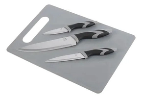 Conjunto Tábua e Facas Belfix Inox 4 Peças Cinza