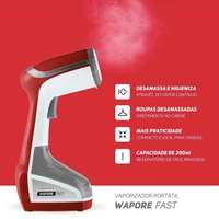 Vaporizador Portátil WAP Wapore Fast 1250 para Desamassar e Higienizar Tecidos 1250W - Branco/Vermelho/Cinza