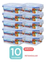 Kit Potes Marmita Vidro Retangular Hermético 640ml