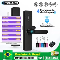 【DoBrasil/App/Moedas】 Fechadura eletrônica inteligente para porta, com impressão digital biométrica, cartão inteligente, senha