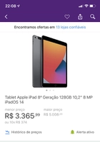 Apple iPad 8ª Geração 10.2 128GB WIFI | R$3366