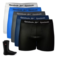 Kit 5 Cuecas Reebok Boxer Sem Costura  Box+ 2 Meias Sandrini