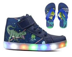 Kit Tênis Infantil LED Dinossauro + Chinelo