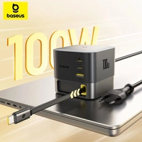 Estação de Carregamento Retrátil BASEUS com 100W, 3 Conexões USB C + 1 Conexão USB A