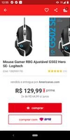 Mouse Gamer RBG Ajustável G502 Hero SE- Logitech - R$130