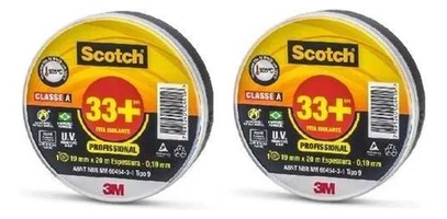 (R$21 cada) Fita Isolante 3M 33+ 20m Kit com 2 Peças Preto