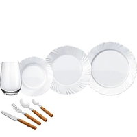 Aparelho de Jantar Pétala 18 pçs + Conjunto de copos de vidro 6 pçs + Jogo de Talheres Panda 24 peças La Cuisine - R$195
