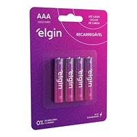 Pilha recarregável AAA Blister Com 4 Pilhas Elgin Baterias 1000mAh