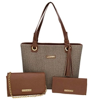 Kit Bolsa Ilhós mais Corrente e Carteira (Marrom)