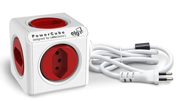 Elg PWC-X5, Adaptador Múltiplo Bivolt, 5 Tomadas com Extensão de 1.5m, Vermelho e Branco