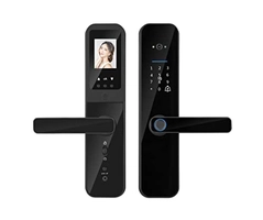 Fechadura Digital Inteligente com Câmera e Campainha Eletrônica de Embutir F008 Desbloqueio por Biometria, Senha, Cartão, Chave e Remotamente