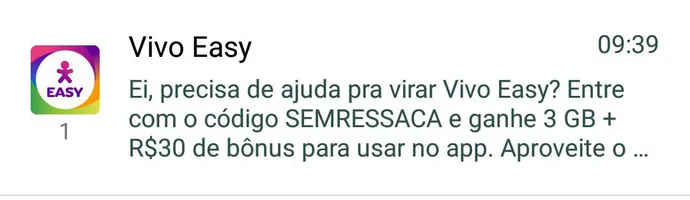 [Novos Usuários] 3 GB + R$ 30 no vivo Easy