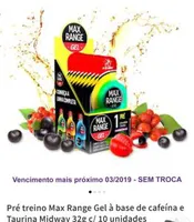 Pré treino Max Range Gel à base de cafeína e Taurina Midway 32g c/ 10 unidades
