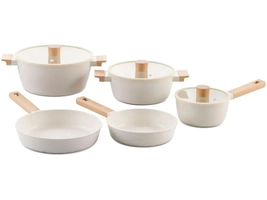 (Cashback Pelando R$292,63) Jogo de Panelas Cerâmicas 5 Peças Nordic Creme