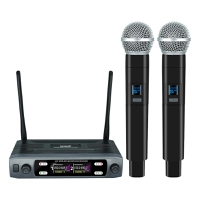[Moedas R$69] Microfone Sem fio Handheld Dual Channel, UHF, Frequência Fixa, Mic Dinâmico para Karaokê 