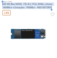 SSD WD Blue SN550, 1TB, M.2, PCIe, NVMe | R$ 860