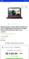 Notebook Gamer Aspire AN515-51-50U2 Intel Core 7 I5 8GB (GeForce GTX 1050 com 4GB) 1TB R$3.168