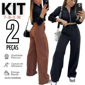 Kit 2 Calça Alfaiataria Cintura Alta Com Bolso