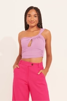 Cropped com Decote Assimetrico Malha - Rosa