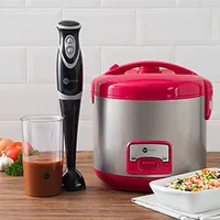 Panela Elétrica de Arroz 12 xícaras Vermelha 220V + Mixer Preto - Fun Kitchen \ R$ 230