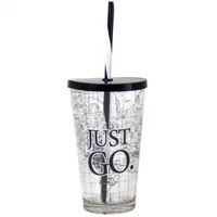 Copo canudo vidro - justo go - preto | R$20