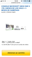 CONSOLE MICROSOFT XBOX ONE S 1TB 3 MESES DE LIVE GOLD + 3 MESES DE GAMEPASS por R$ 1250