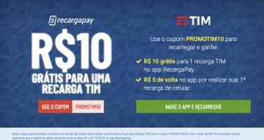 RECARGA TIM GRATIS no RecargaPay! São R$ 10 GRATIS p/ 1 recarga HOJE.