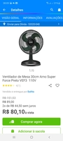 Ventilador de Mesa 30cm Arno Super Force Preto VEF3 110V | R$80