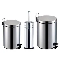 [RICARDO ELETRO] Kit Banheiro 3 Peças: Lixeiras em Aço Inox com capacidade para 3 e 5L + Escova Sanitária com Cerdas Flexíveis e Suporte em Aço Inox - Travel Max - R$70