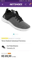 Tênis Reebok Solestead Feminino - Preto e Branco (Tamanho 34) - R$90