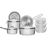 Conjunto de Panelas Tramontina Solar em Aço Inox, 5 Peças + 3 potes em aço Inox | R$329