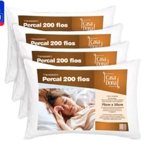 Kit 4 Travesseiros 100% Algodão Percal 200 Fios Fibra Siliconizada Antialérgico 70 x 50cm Casa dona - Branco