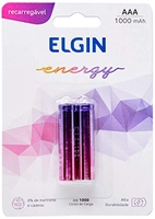 Pilha Recarregável Ni-MH AAA-1000mAh blister com 2 pilhas, Elgin - R$13