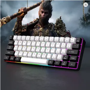 Teclado para jogos com fio 60%, mini teclado ultra compacto com luz de fundo RGB, teclado pequeno e compacto de 61 teclas à prova d'água para jogadore