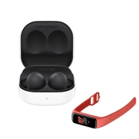 Fone de Ouvido Samsung Galaxy Buds2 Preto e Smartwatch Samsung Galaxy Fit2 Vermelho