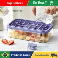 [R$12 "MOEDAS"] Forma Bandeja Cubo de Gelo Caixa Dupla Dispenser Silicone 32/64 Cubos de Gelo