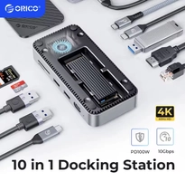 Orico-hub usb c com ventilador de refrigeração m.2 nvme sata ssd gabinete externo 10gbps 4k 60hz hdmi-com rj45 sd tf docking station