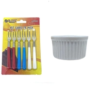 Kit Tabua Petisqueira Para Queijo Molheira Ramekin Garfinhos