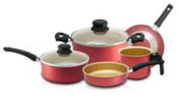 [Cliente Ouro] Jogo De Panelas Cereja e Creme Teflon Antiaderente Arnix - 5 Peças